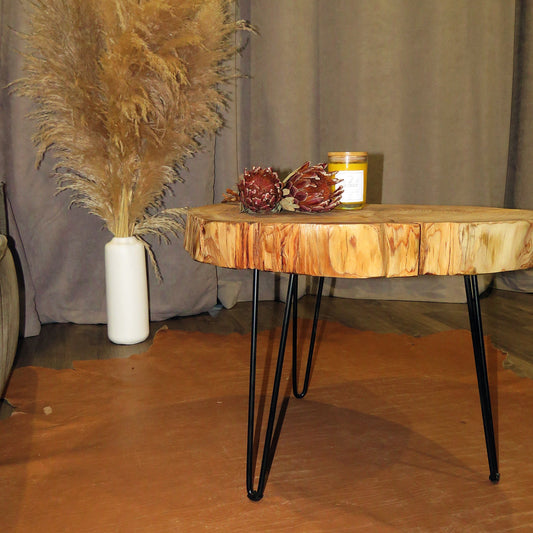 Round Raw Wood Coffee Table